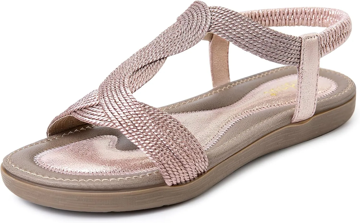 Women's Metallic Comfortable Sandals Elastic Ankle Straps Flat Sandal Braid Strap