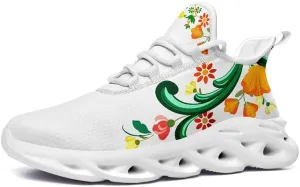 Women's Mexican Flower Running Shoes Vintage Floral Print Athletic Cushion Non Slip Sports Walking Sneaker Gym Tennis Shoes Mother's Gift