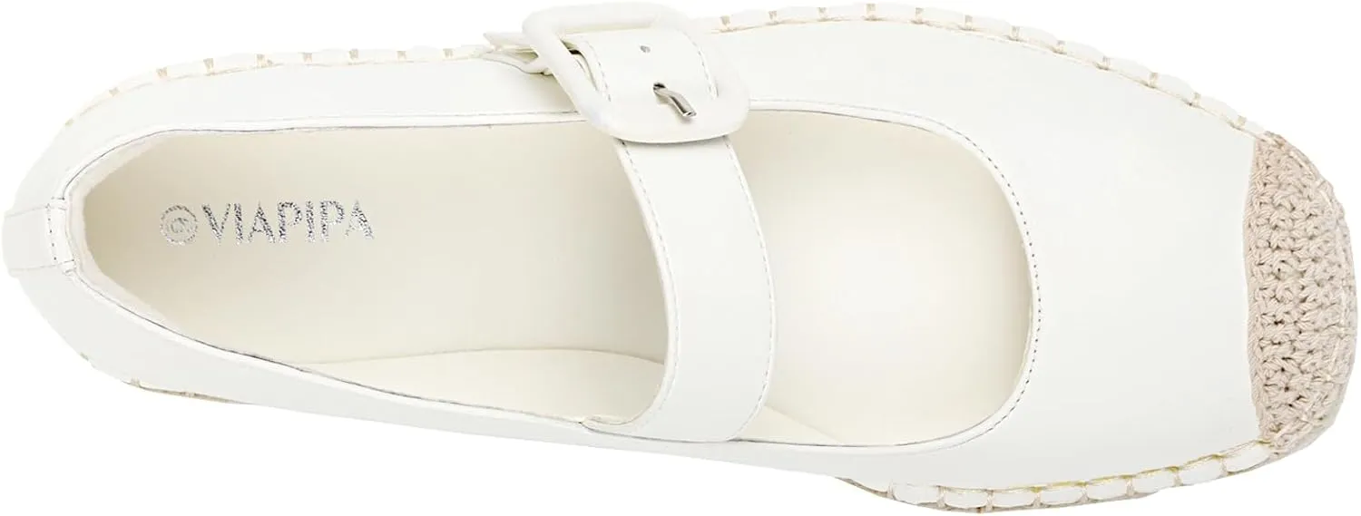 Women's Platform Mary Janes Shoes Women Espadrilles Flats Leather Round-Toe Buckle Strap Espadrilles Mary Janes for Women