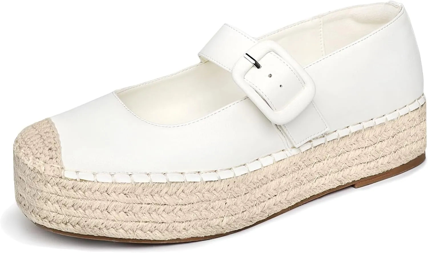 Women's Platform Mary Janes Shoes Women Espadrilles Flats Leather Round-Toe Buckle Strap Espadrilles Mary Janes for Women