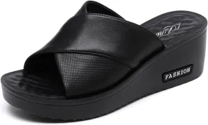 Women's Platform Wedge Slip on Sandals Comfortable Memory Foam Slippers Flat Slope Heel Sandals