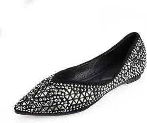 Women's Pointed Rhinestone Flat Shoes Glitter Flowers Wedding Comfortable Dress Shoes