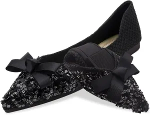 Women's Pointed Rhinestone Flat Shoes Glitter Flowers Wedding Comfortable Dress Shoes