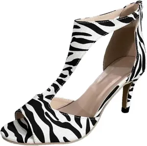 Women's Pointed Toe Block Sandals Peep Toe Kitten Heels Sparkly Slip On T-Strap Hollow Out Orthopedic Sandal Mid Heeled Comfy Leopard Dressy Shoes for Wedding Bridal Daily Wear