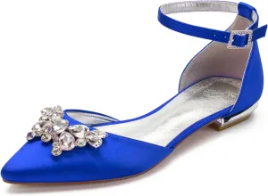 Women's Pointed Toe Satin Wedding Shoes for Bride Flats Comfortable Rhinestones Bridal Flats Evening Prom Party Dress Shoes Pumps