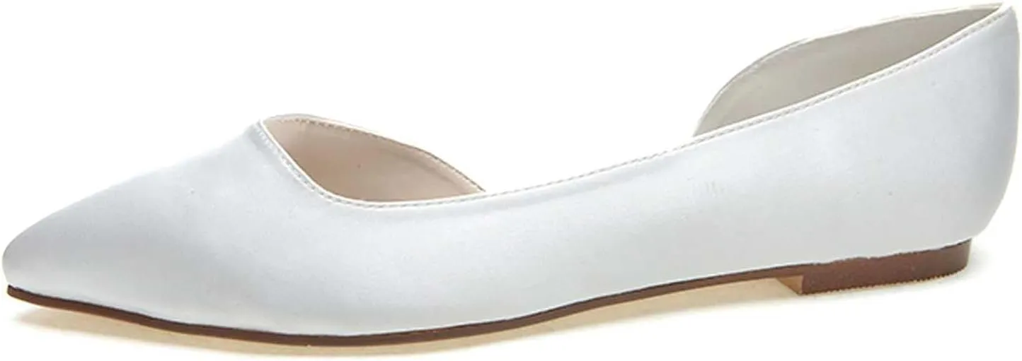 Women's Pointy Toe Satin Flat Shoes Comfortable Closed Toe Work,Slip On Ballet Flat Comfortable Dress Shoes Walking