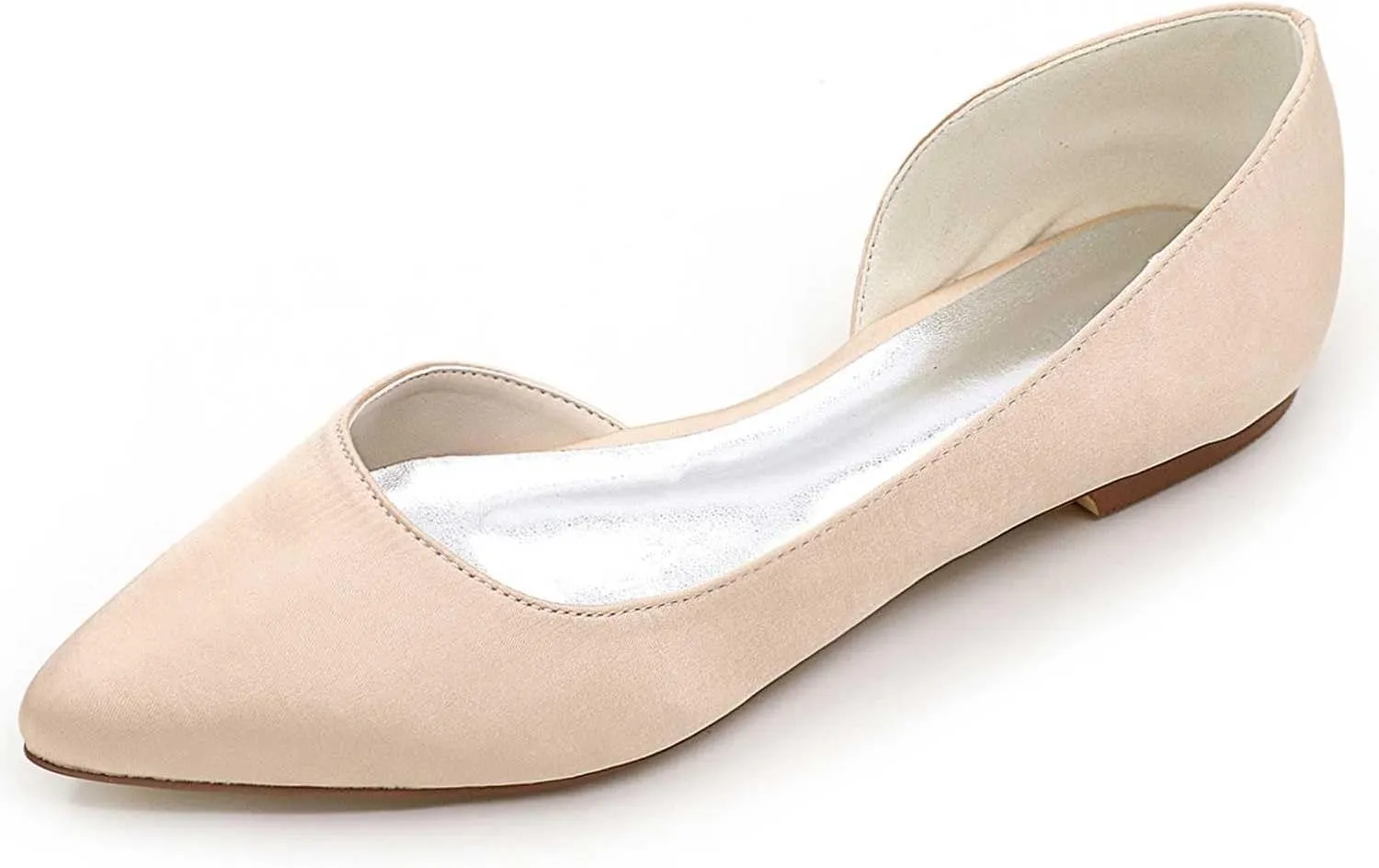 Women's Pointy Toe Satin Flat Shoes Comfortable Closed Toe Work,Slip On Ballet Flat Comfortable Dress Shoes Walking