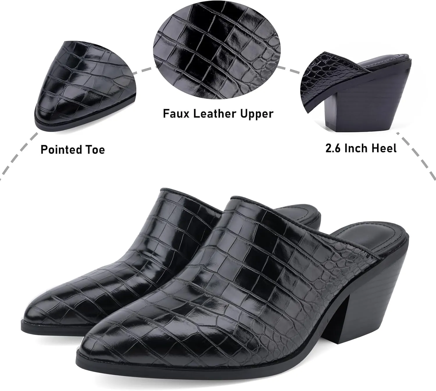 Women's Pumps Closed Pointed Toe Block Heel Mule Woven Leather Chunky Stacked Heeled Slip On Slippers Casual Comfortable Shoes