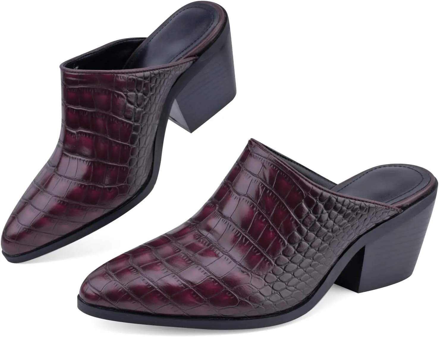 Women's Pumps Closed Pointed Toe Block Heel Mule Woven Leather Chunky Stacked Heeled Slip On Slippers Casual Comfortable Shoes