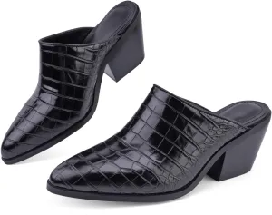 Women's Pumps Closed Pointed Toe Block Heel Mule Woven Leather Chunky Stacked Heeled Slip On Slippers Casual Comfortable Shoes