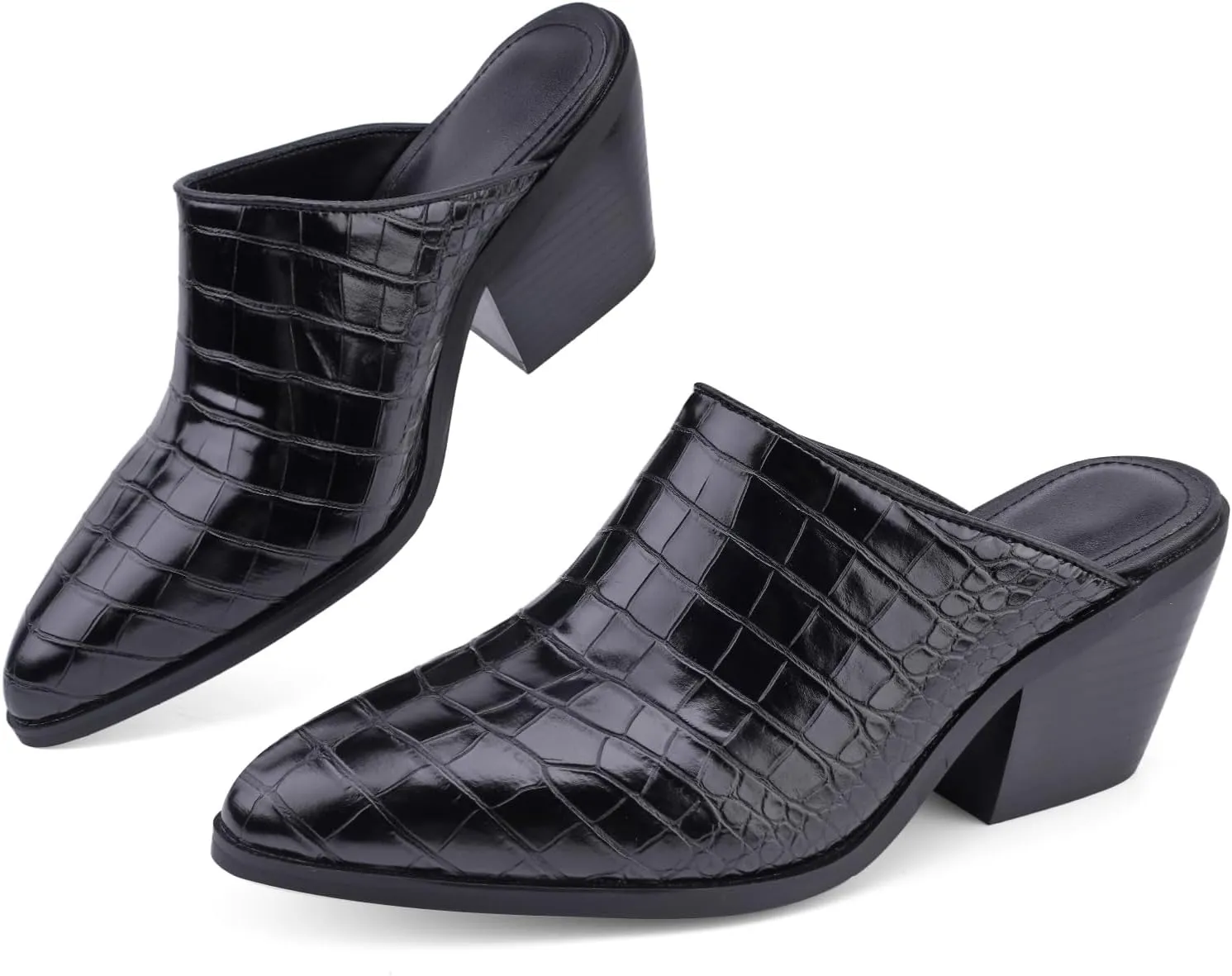 Women's Pumps Closed Pointed Toe Block Heel Mule Woven Leather Chunky Stacked Heeled Slip On Slippers Casual Comfortable Shoes
