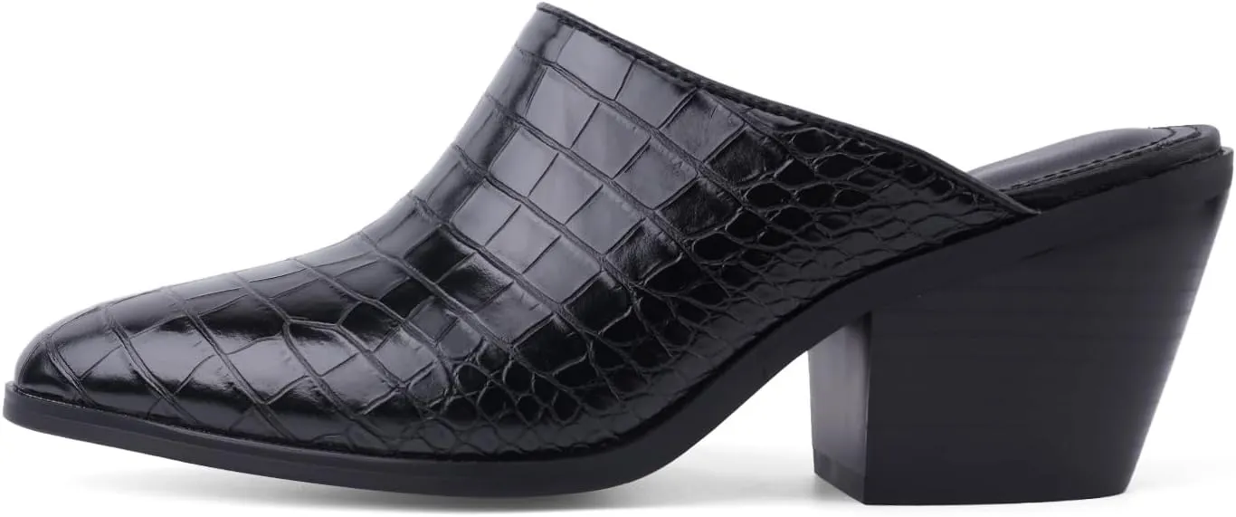 Women's Pumps Closed Pointed Toe Block Heel Mule Woven Leather Chunky Stacked Heeled Slip On Slippers Casual Comfortable Shoes