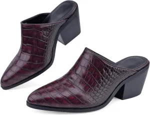 Women's Pumps Closed Pointed Toe Block Heel Mule Woven Leather Chunky Stacked Heeled Slip On Slippers Casual Comfortable Shoes