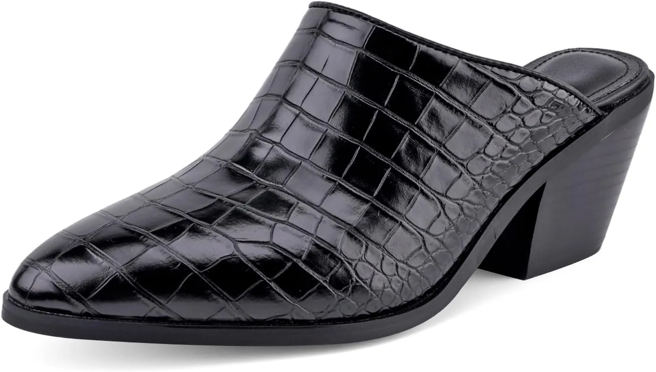 Women's Pumps Closed Pointed Toe Block Heel Mule Woven Leather Chunky Stacked Heeled Slip On Slippers Casual Comfortable Shoes