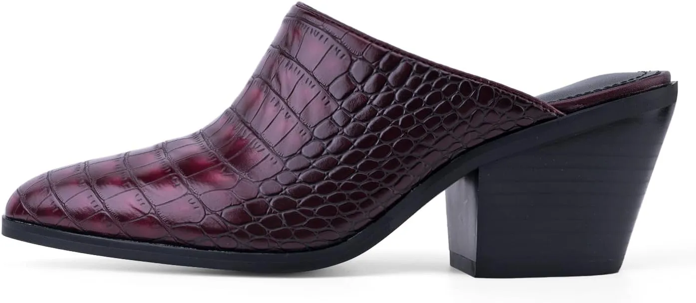 Women's Pumps Closed Pointed Toe Block Heel Mule Woven Leather Chunky Stacked Heeled Slip On Slippers Casual Comfortable Shoes