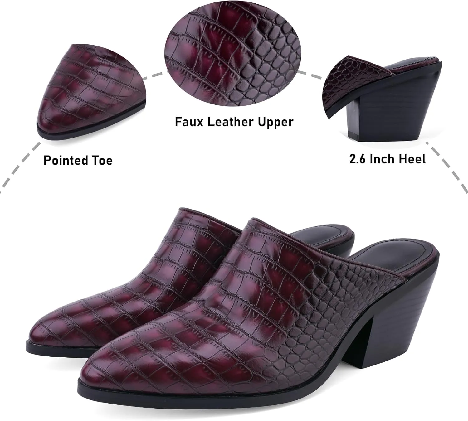 Women's Pumps Closed Pointed Toe Block Heel Mule Woven Leather Chunky Stacked Heeled Slip On Slippers Casual Comfortable Shoes