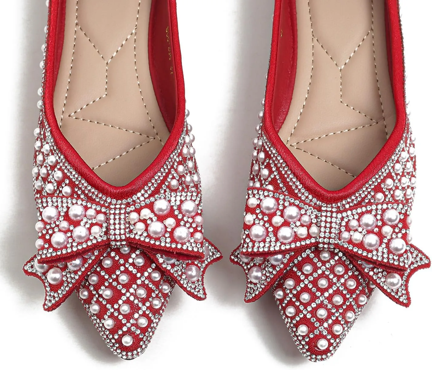 Women's Rhinestone Flats Pointed Toe Low Heel Wedding Shoes Comfortable Women Dress Shoes ﻿