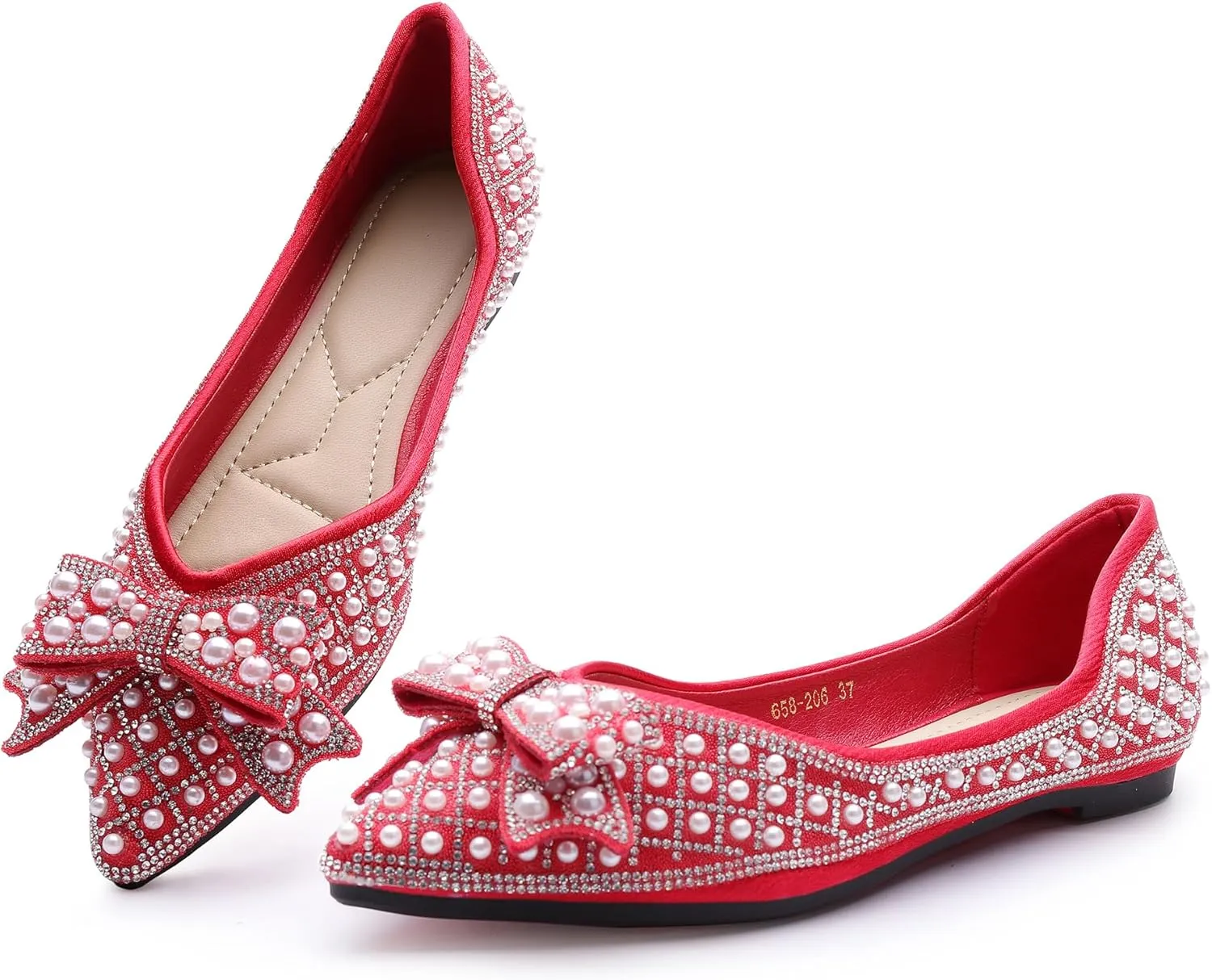 Women's Rhinestone Flats Pointed Toe Low Heel Wedding Shoes Comfortable Women Dress Shoes ﻿