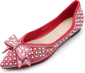 Women's Rhinestone Flats Pointed Toe Low Heel Wedding Shoes Comfortable Women Dress Shoes ﻿