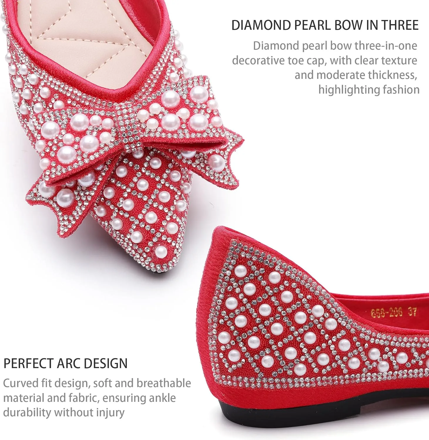 Women's Rhinestone Flats Pointed Toe Low Heel Wedding Shoes Comfortable Women Dress Shoes ﻿