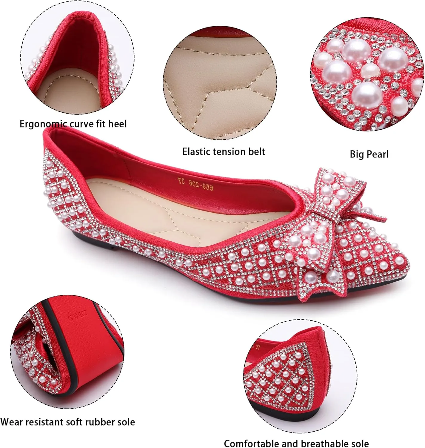 Women's Rhinestone Flats Pointed Toe Low Heel Wedding Shoes Comfortable Women Dress Shoes ﻿