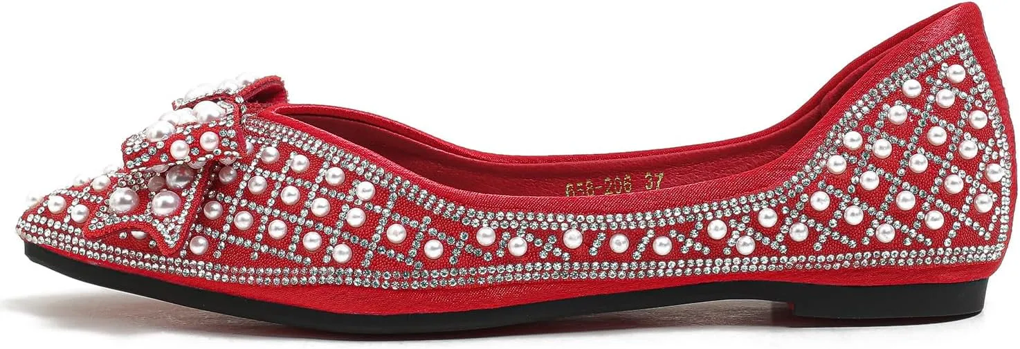 Women's Rhinestone Flats Pointed Toe Low Heel Wedding Shoes Comfortable Women Dress Shoes ﻿