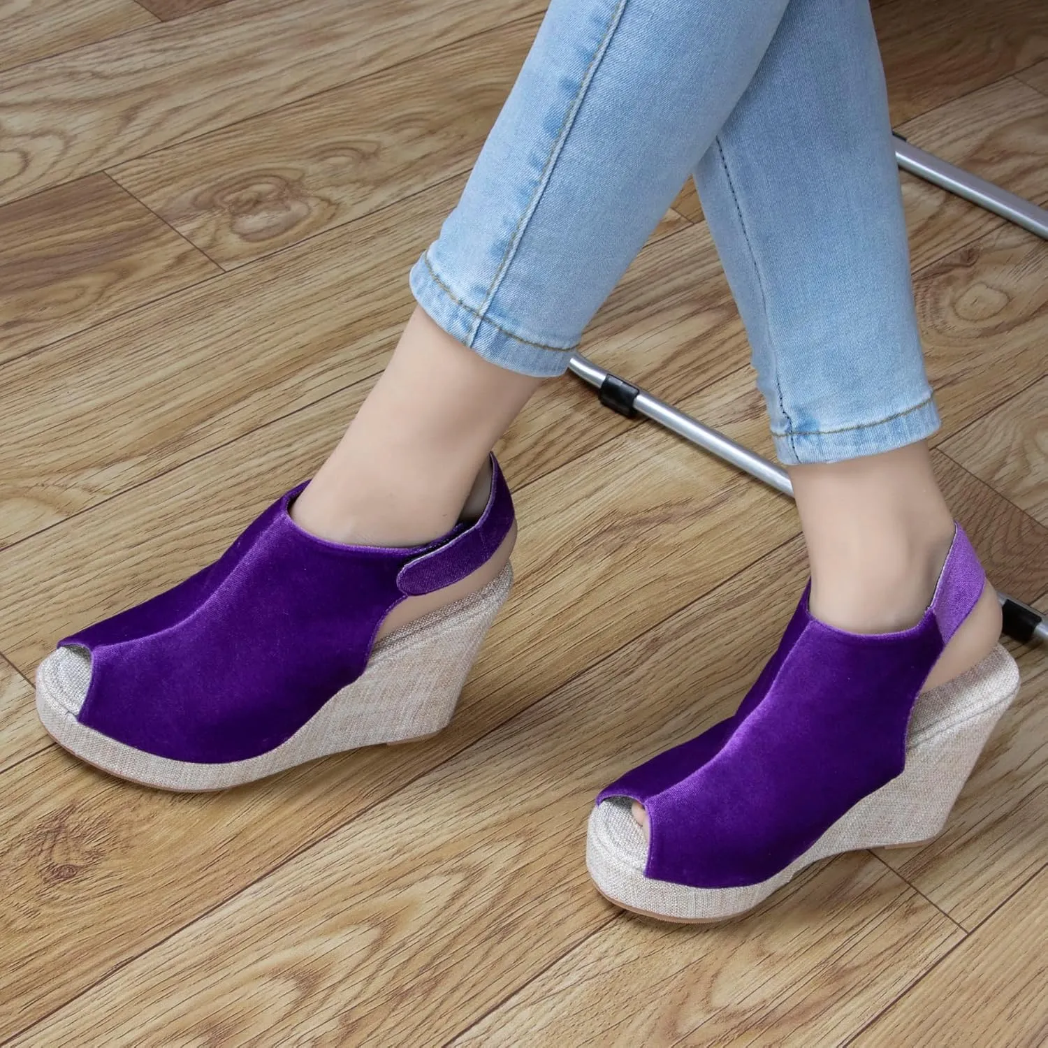 Women's Round Peep Toe Platform Wedge Sandals Espadrille 4.5 Inch High Heel Ankle Strap Slingback Wedges Shoes for Women Comfy Dress Summer Sandals Casual Beach