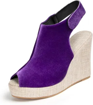 Women's Round Peep Toe Platform Wedge Sandals Espadrille 4.5 Inch High Heel Ankle Strap Slingback Wedges Shoes for Women Comfy Dress Summer Sandals Casual Beach