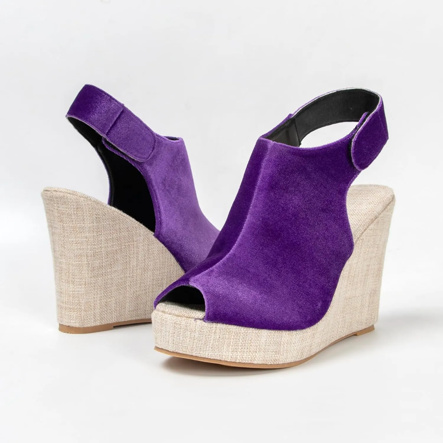 Women's Round Peep Toe Platform Wedge Sandals Espadrille 4.5 Inch High Heel Ankle Strap Slingback Wedges Shoes for Women Comfy Dress Summer Sandals Casual Beach