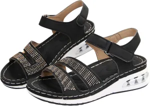 Women's Round Toe Flat Arch Support Wide Width Walking Running Back Ankle Strap Soft Cushion Low Platform Sandals