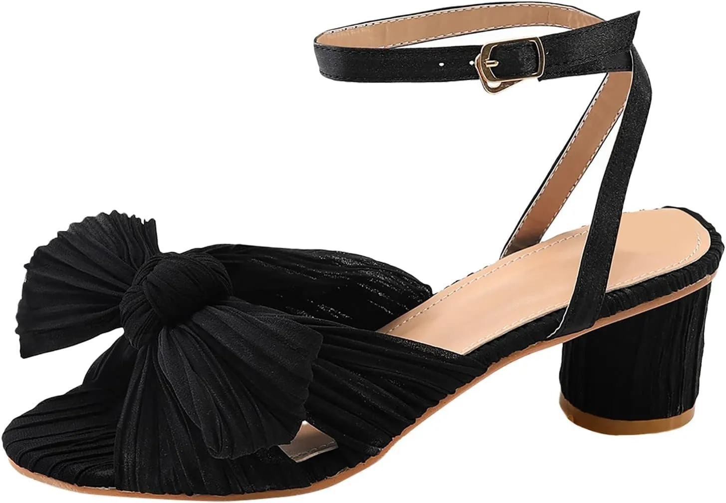 Womens Sandals Bow Decoration Soft Satin Chunky Heels Ankle Strap Wedge Sandals Summer Wedding Party Sandals Women