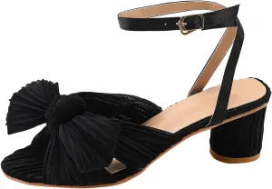 Womens Sandals Bow Decoration Soft Satin Chunky Heels Ankle Strap Wedge Sandals Summer Wedding Party Sandals Women