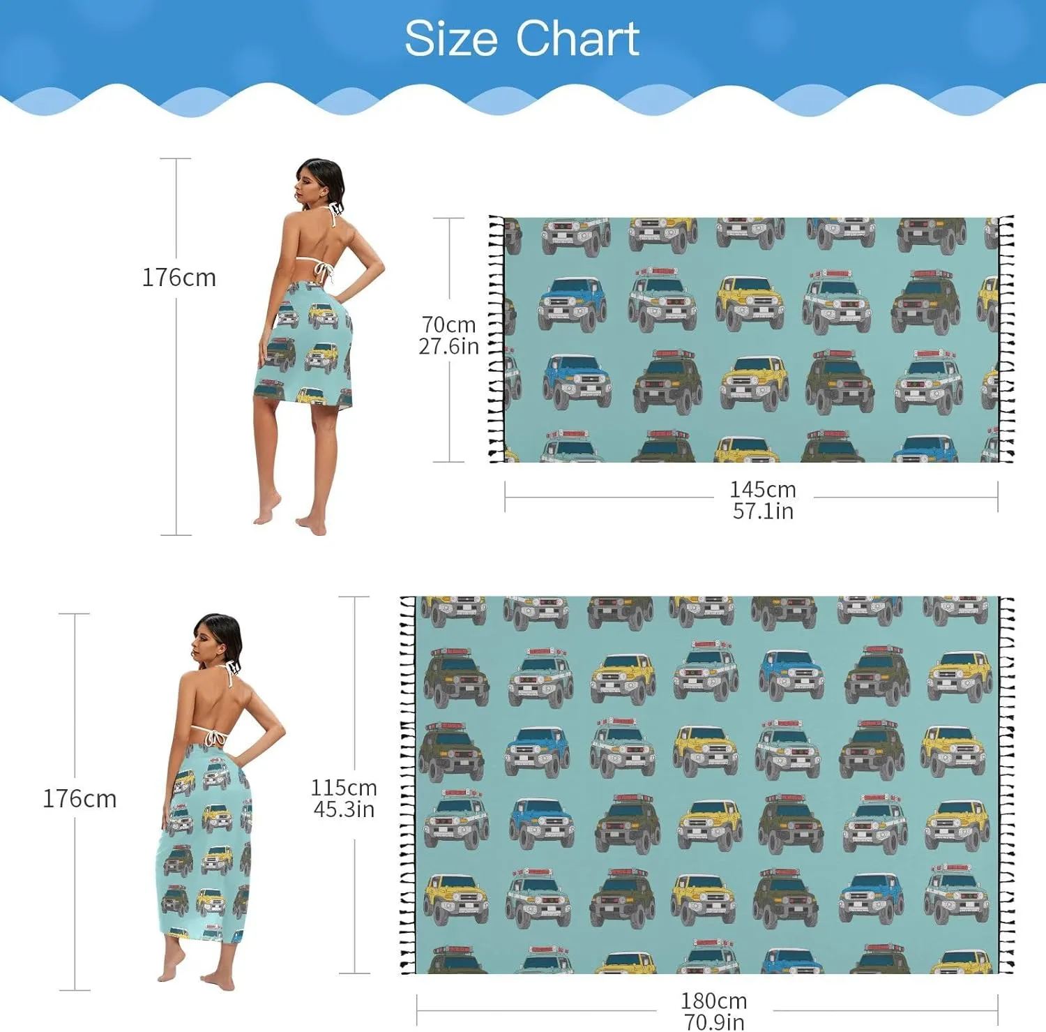 Womens Sarong Beach Wraps Swimsuit Bikini Cover up Wrap Skirt with Tassels