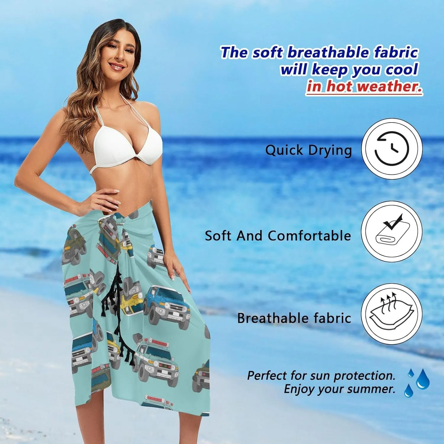 Womens Sarong Beach Wraps Swimsuit Bikini Cover up Wrap Skirt with Tassels