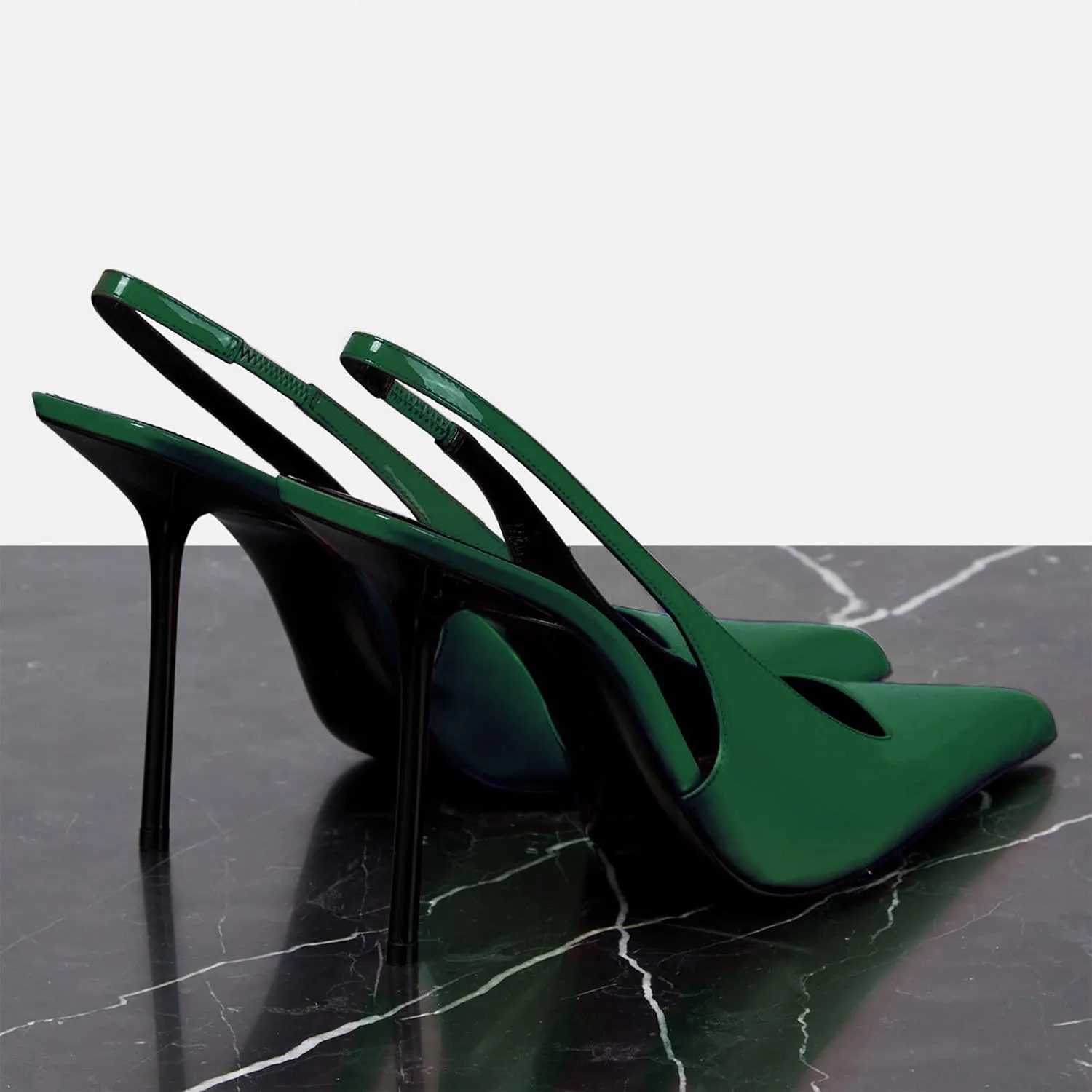 Women's Slingback Stiletto Heels Stretch Strap Slip On Pumps Shoes Pointed Toe Backless Patent Leather Dress High Heels