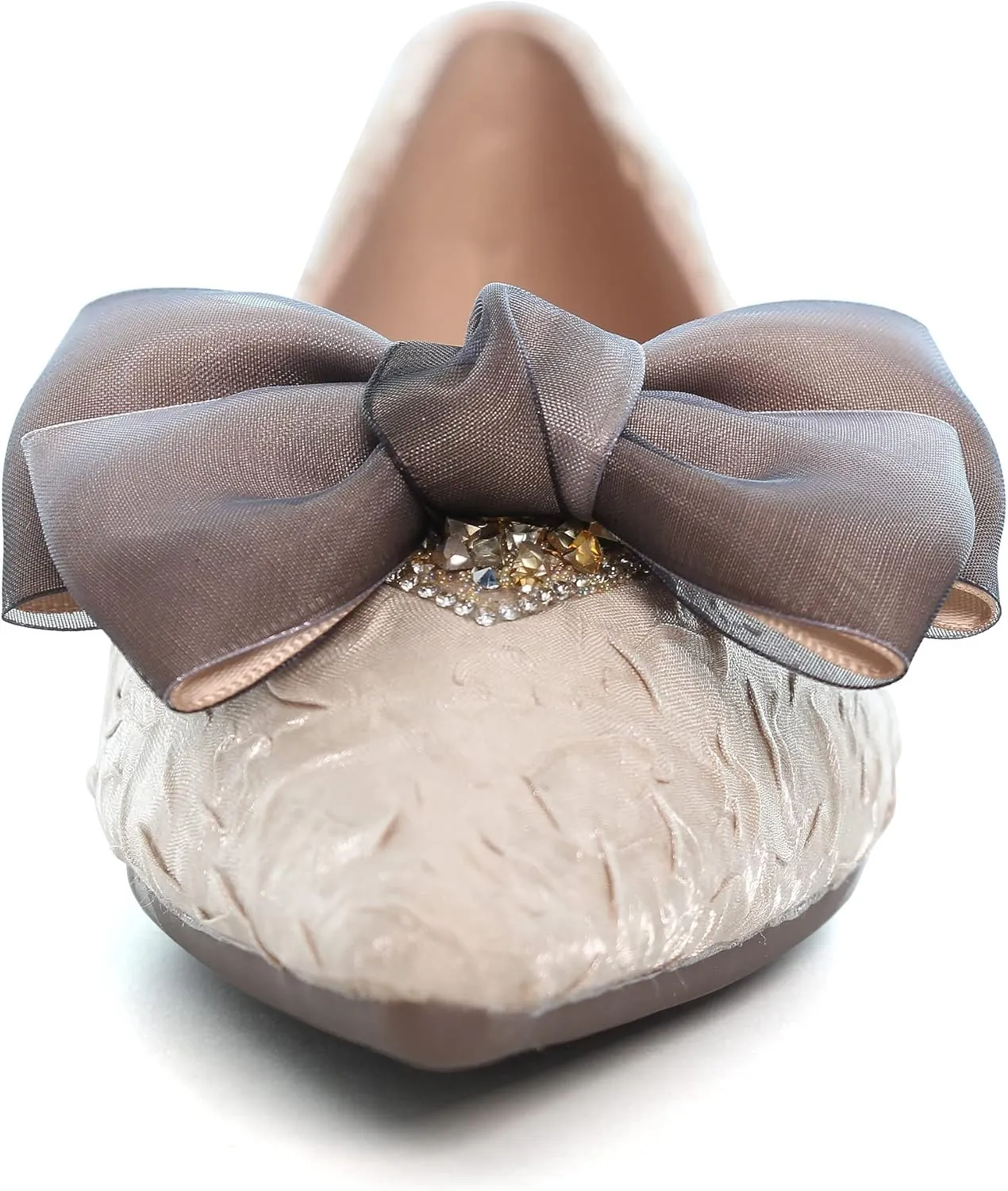 Women's Slip on Flats,Fashion Classic Pointed Toe Solid Pearl Bow Women's Flats, Gentle Shallow Rhinestone Satin Upper Soft Comfortable Flat Shoes