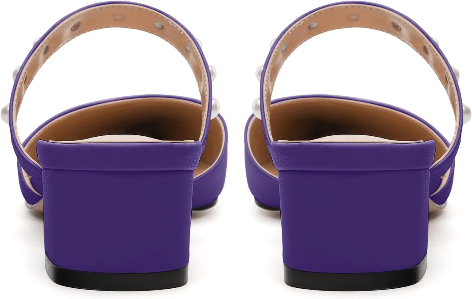 Womens Slippers Low Block Heels Pointed Toe Mule Pumps with Waist Strap Pearl Decoration Slip-on Women Sandals