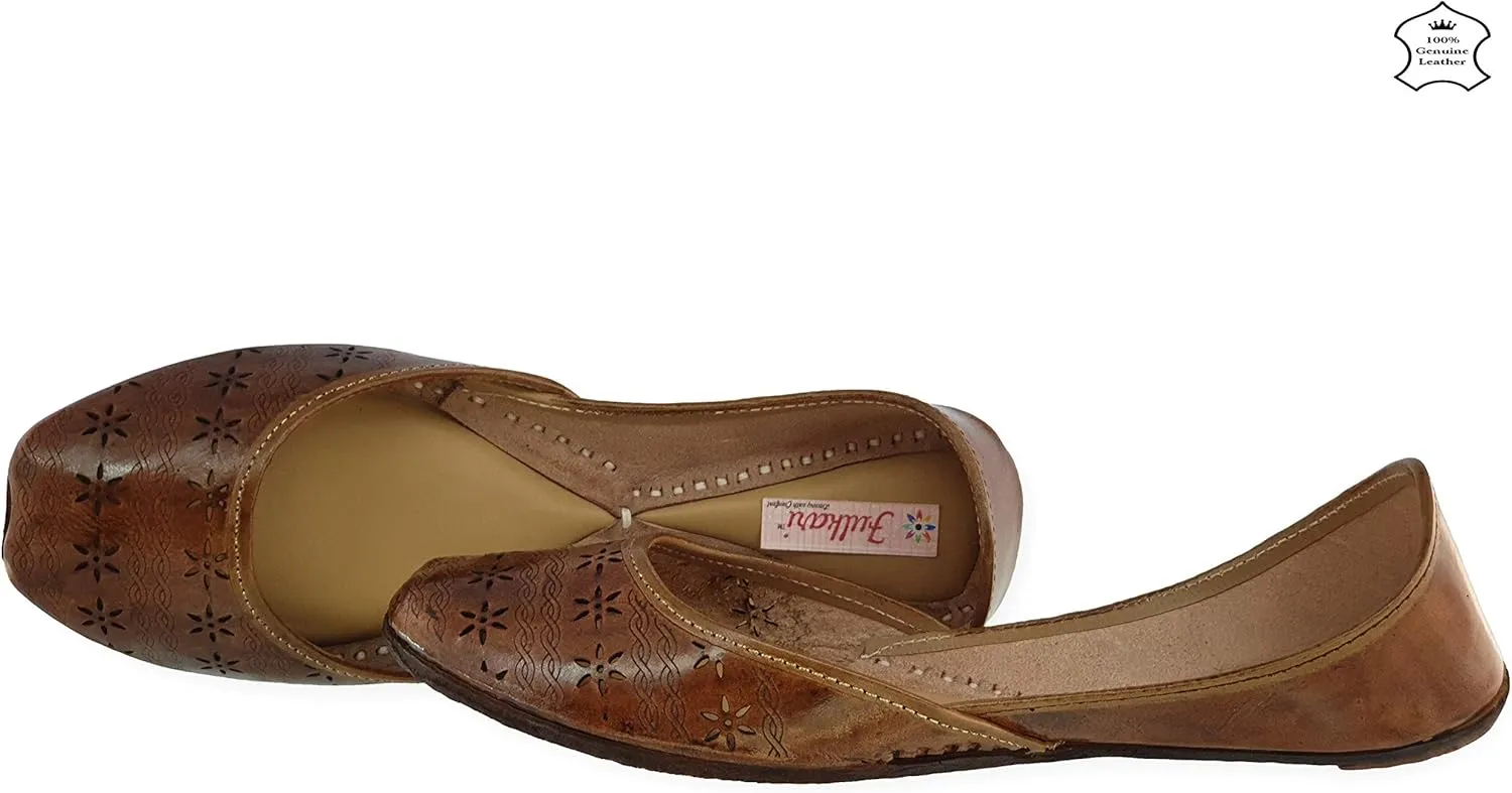 Women's Soft Leather Daily Casual Wear Jutis | Bite and Pinch Free Juti | Punjabi Jutti for Ladies | Flats Mojari Shoes | Phulkari Ethnic Flat for Girls |