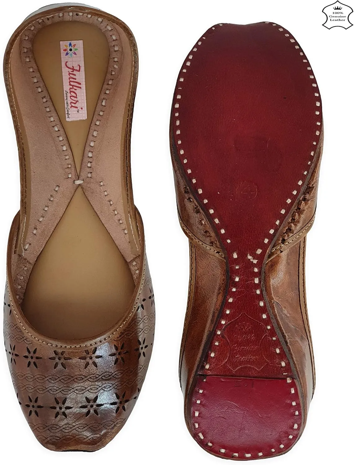 Women's Soft Leather Daily Casual Wear Jutis | Bite and Pinch Free Juti | Punjabi Jutti for Ladies | Flats Mojari Shoes | Phulkari Ethnic Flat for Girls |
