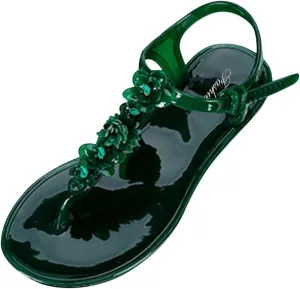 Women's Summer Fashion Flat Sandals Rhinestone Open Toe Slip on Casual Sandal Soft Soled Sandals for Women
