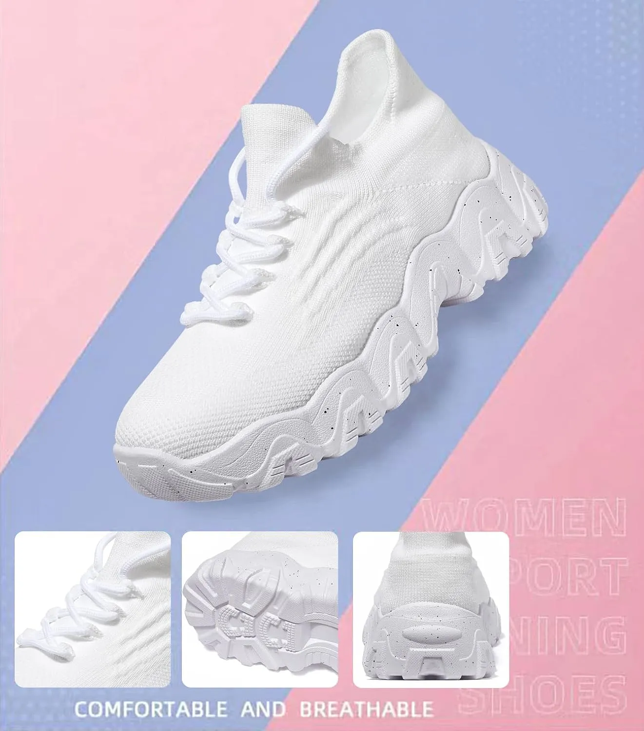 Women's Walking Shoes Slip-On Running Shoes- MD Sole Lightweight Sneakers for Women, Breathable Arch Support Running Gym Shoes
