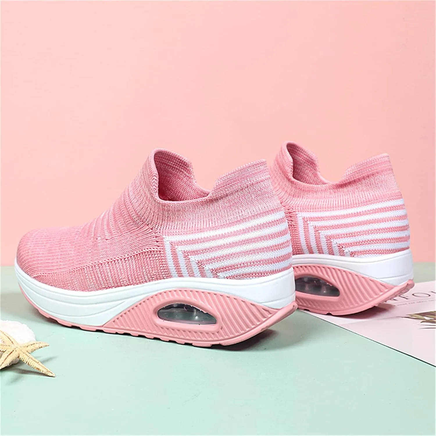 Women's Walking Shoes Socks Sneakers Breathable Mesh Slip-On Casual Shoes Thick Sole Loafers