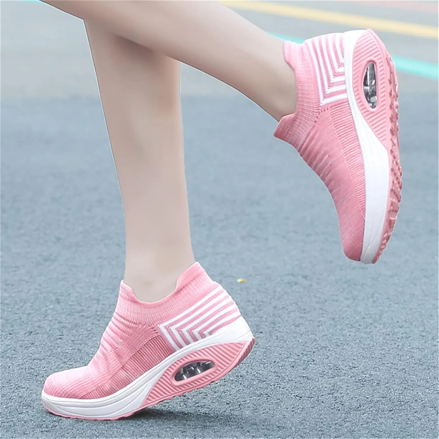 Women's Walking Shoes Socks Sneakers Breathable Mesh Slip-On Casual Shoes Thick Sole Loafers