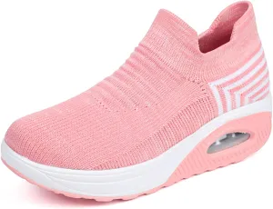 Women's Walking Shoes Socks Sneakers Breathable Mesh Slip-On Casual Shoes Thick Sole Loafers