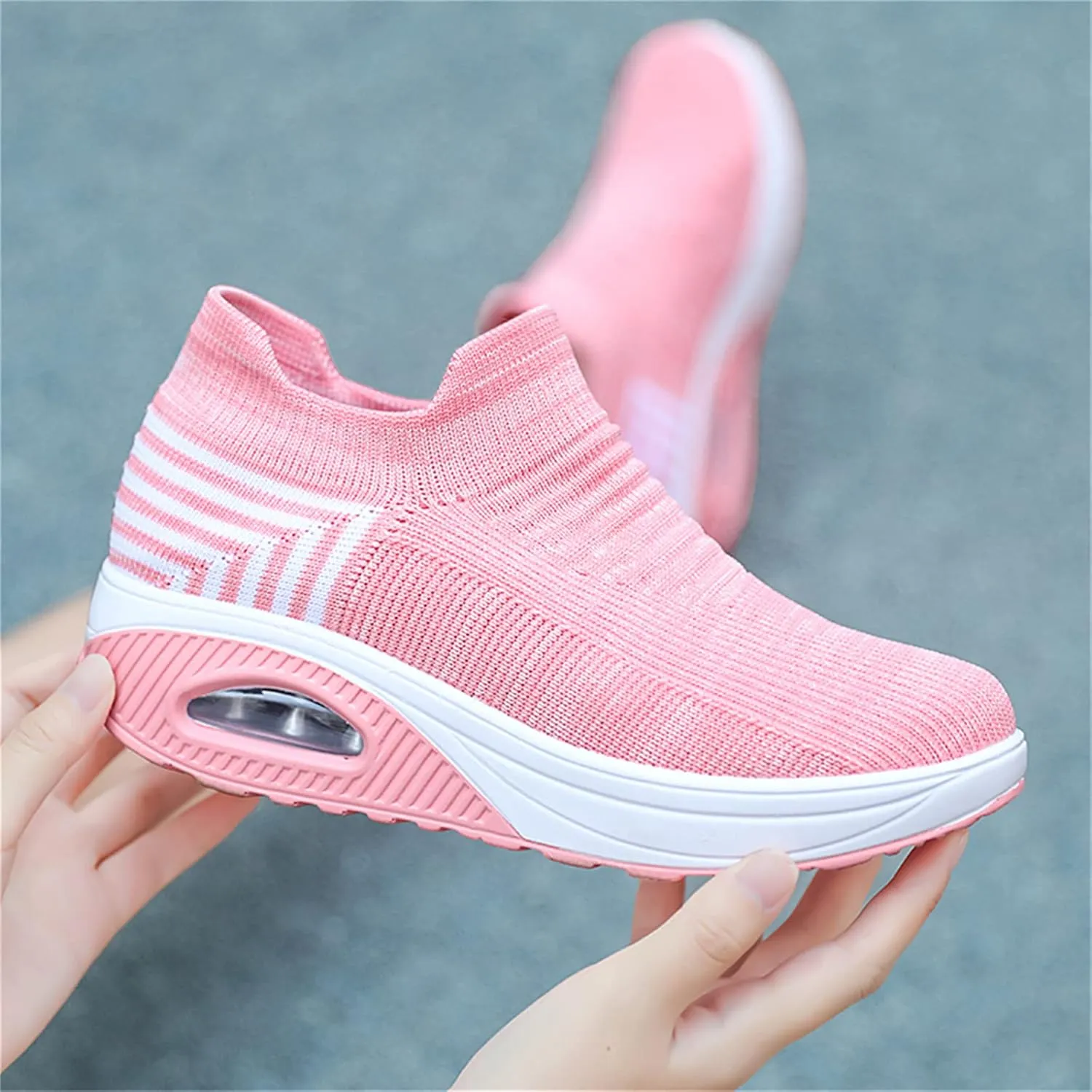 Women's Walking Shoes Socks Sneakers Breathable Mesh Slip-On Casual Shoes Thick Sole Loafers