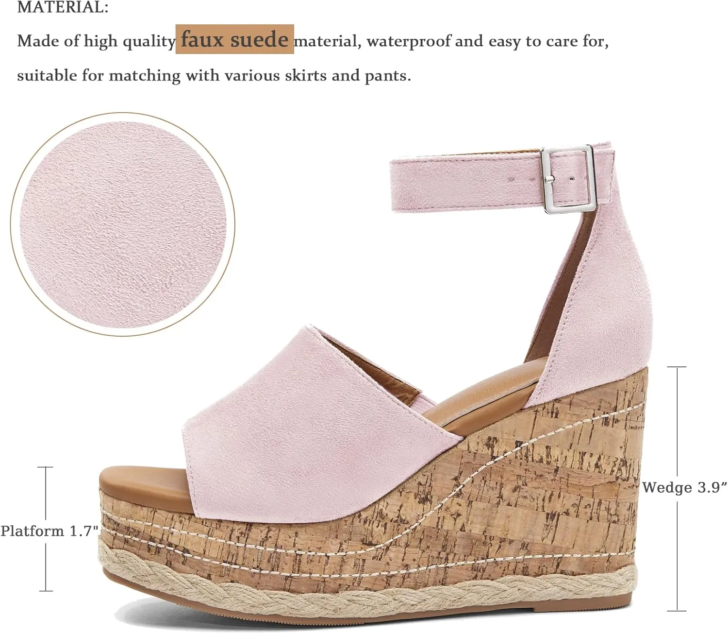 Women's Wedge Platform Espadrille Sandals Braided Open Square Toe Ankle Buckle Strappy Cork Sole Summer Shoes