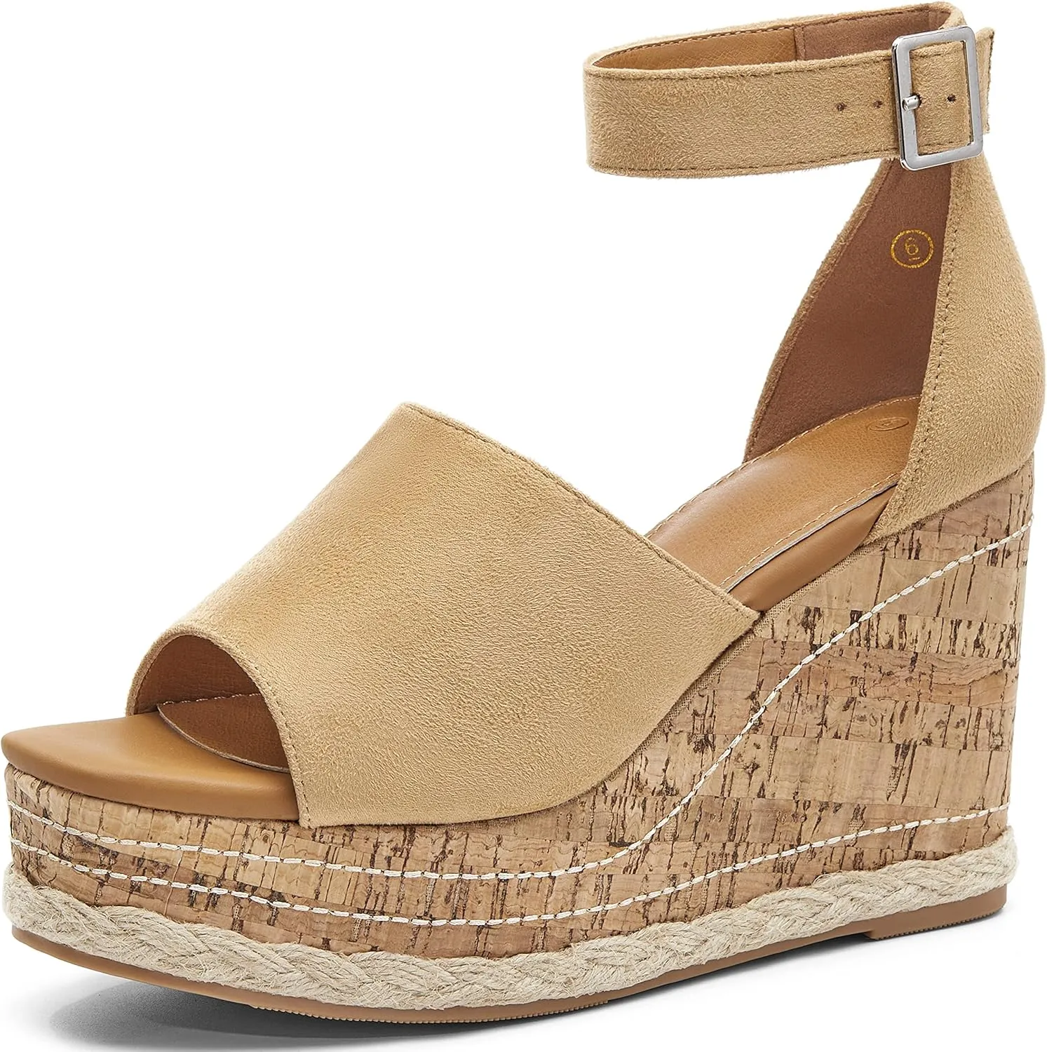 Women's Wedge Platform Espadrille Sandals Braided Open Square Toe Ankle Buckle Strappy Cork Sole Summer Shoes