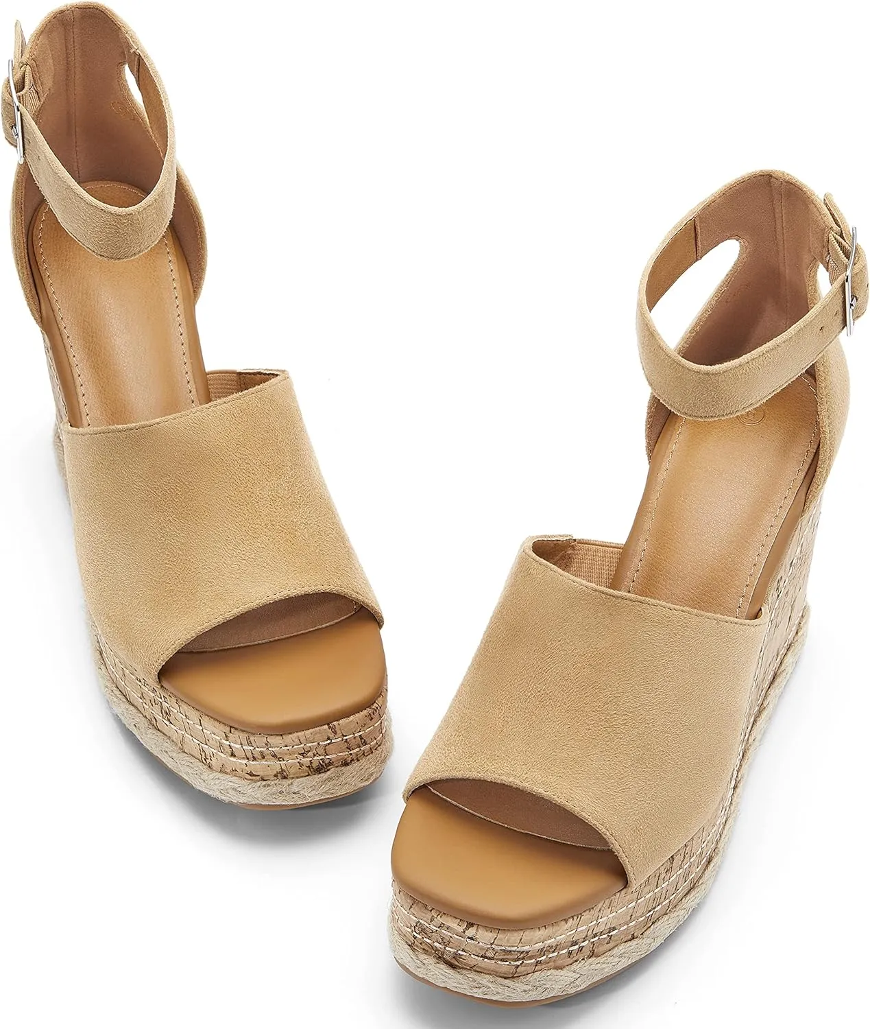Women's Wedge Platform Espadrille Sandals Braided Open Square Toe Ankle Buckle Strappy Cork Sole Summer Shoes