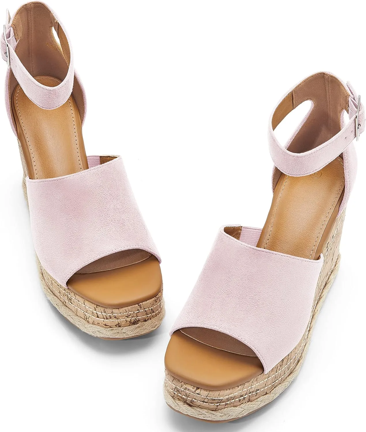 Women's Wedge Platform Espadrille Sandals Braided Open Square Toe Ankle Buckle Strappy Cork Sole Summer Shoes