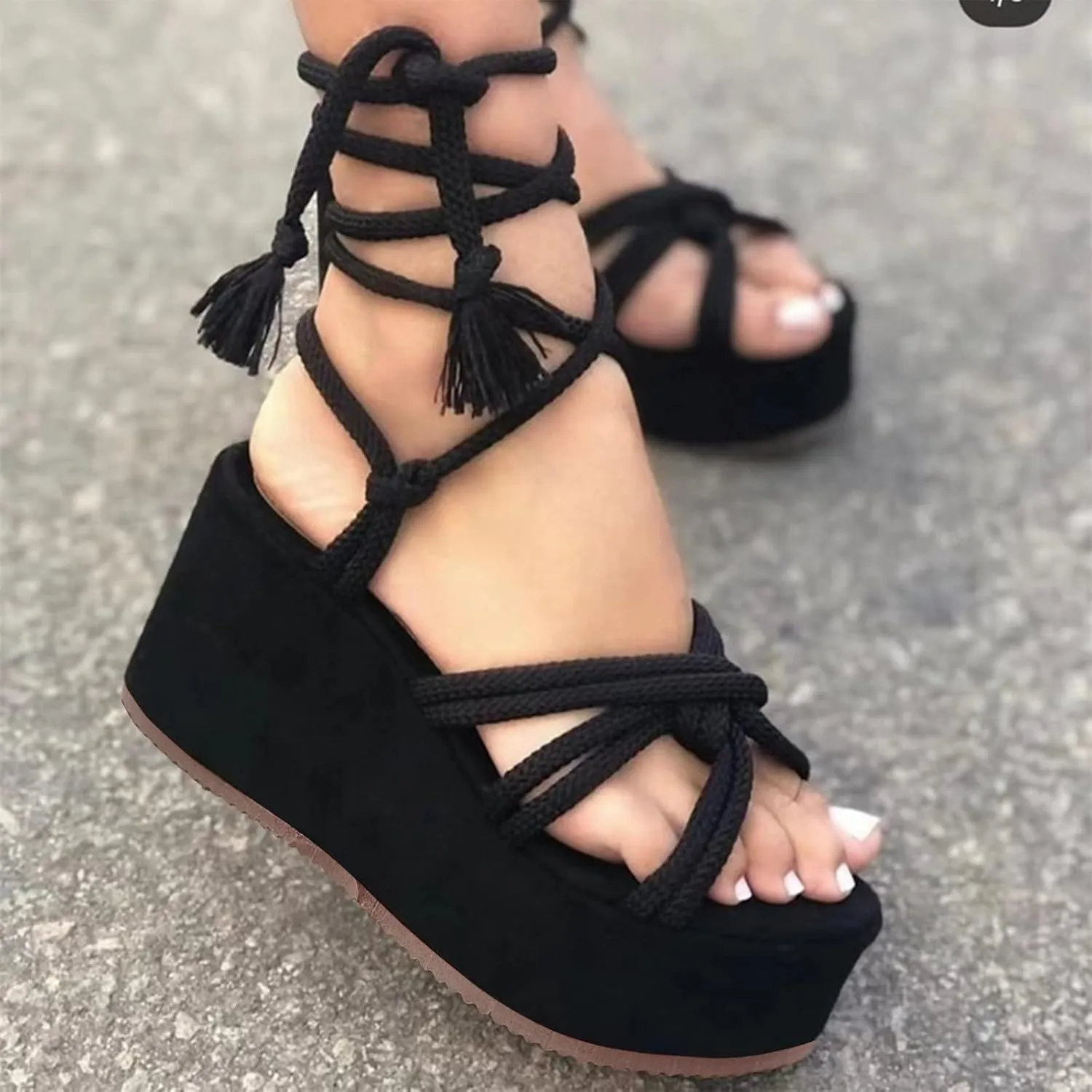 Women's Wedge Sandals Open Toe Summer Platforms Lace Up Comfortable Boho Sandals Slip On Dressy Walking Shoes